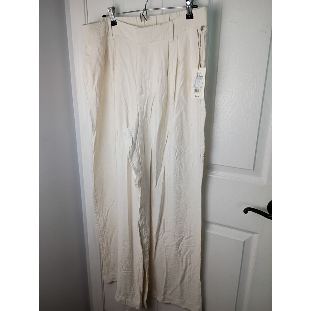 A New Day Woman 16 High Rise Wide Leg Off White Pleat Pant flowy boho lagenlook
